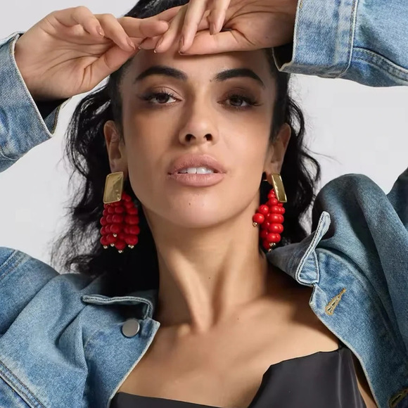 Zara Red Cascade Beaded Earrings - Picture 6 of 8